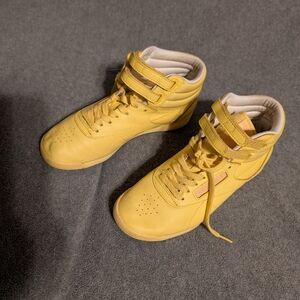 Reebok White and Yellow High-Top Sneakers